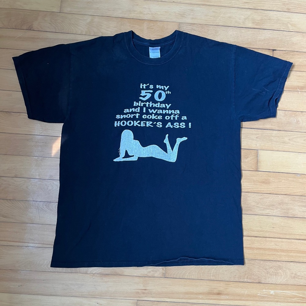 Gildan Mens 50th Birthday Funny Graphic T-Shirt Navy Blue Short Sleeve Large
